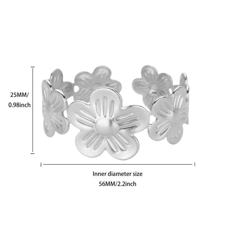 Wide Geometric Flower Stainless Steel Bracelet Women's Adjustable Open Bracelet Hip Hop Style