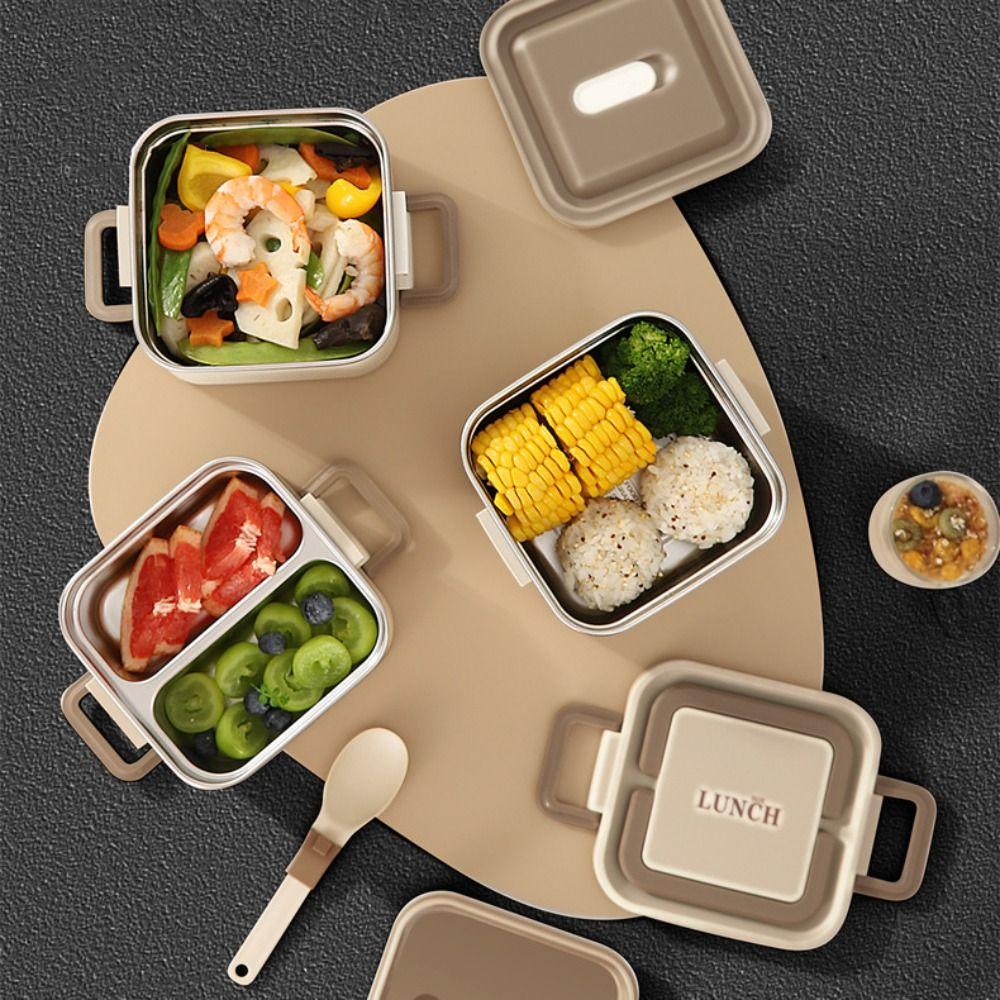 304 Stainless Steel Lunch Container Leakproof Food Storage Box Square Lunch Box  Microwaveable
