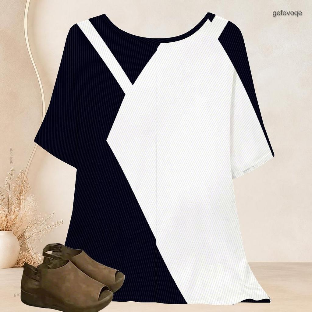Women Plus Size Round Neck Batwing Short Sleeve Loose Gradient Printed Top