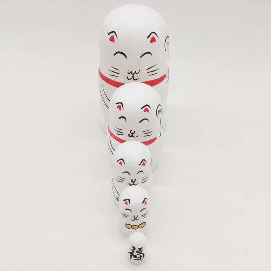 5Pcs/Set Nesting Dolls Hand-painted Home Decoration Wood Lucky Cat Matryoshka Gift for Shop