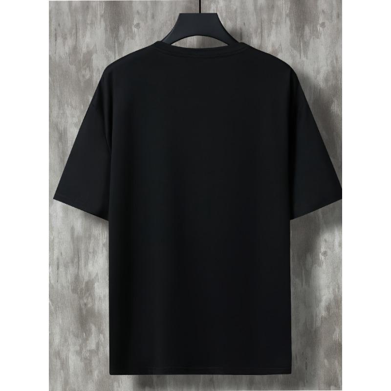 European Size Men's Casual Trendy Hamburger Graphic Print Comfortable Crew Neck Short Sleeve T-shirt, Oversized Loose Clothing Plus Size
