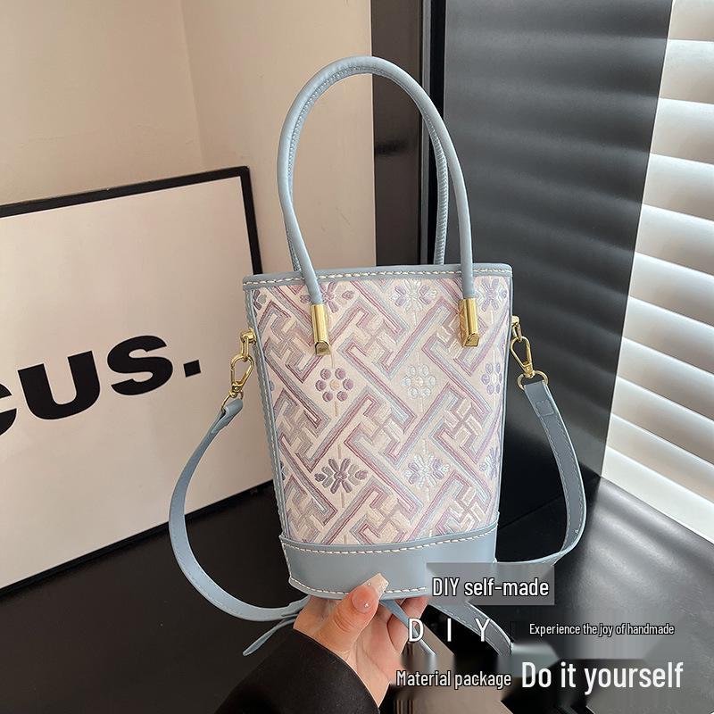 2025 DIY Song Brocade Fabric Large Bucket Shoulder Bag - Chinese Style