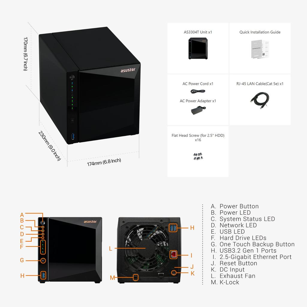 ASUSTOR ASUS Subsidiary NAS Kit AS3304Tv2 Drivestor 4 Pro Gen2 Equipped with CPU Port DDR42GB Memory Warranty Domestic Authorized Distributor Product