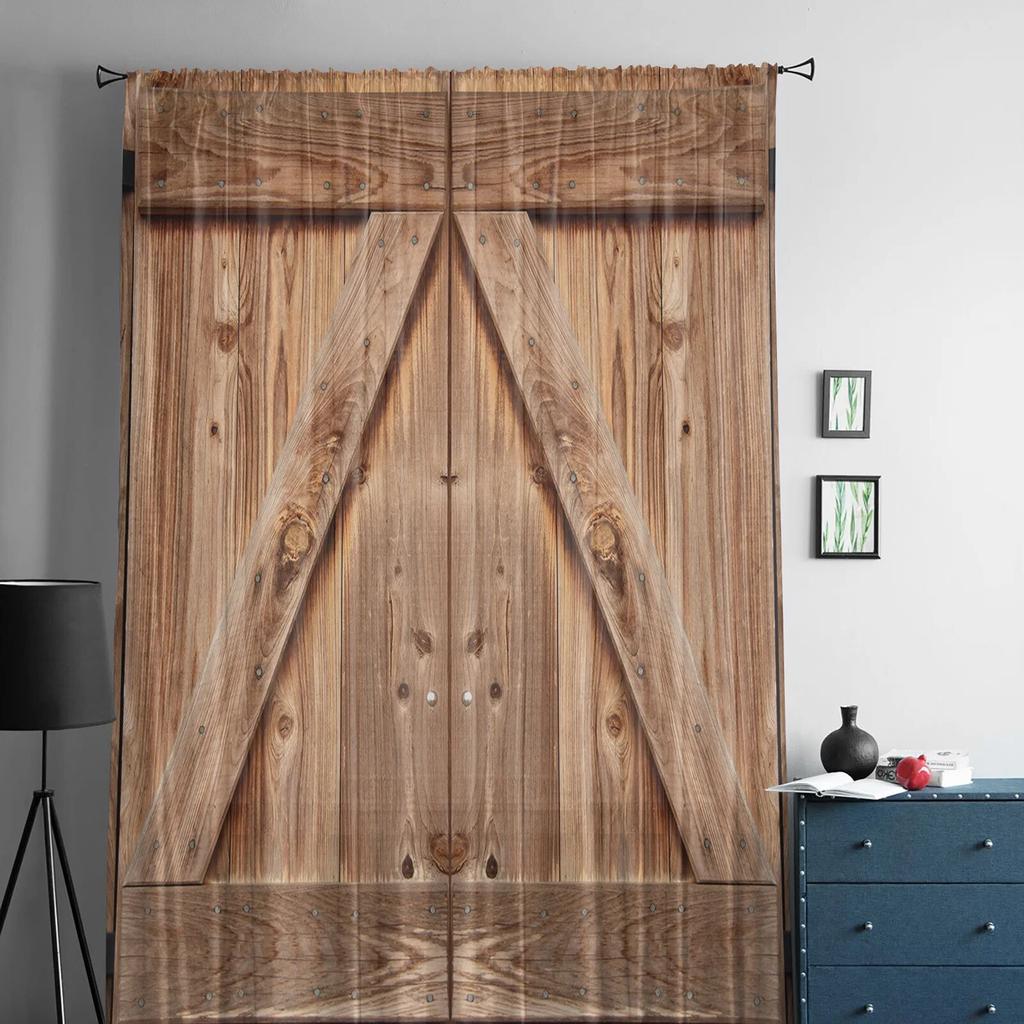 Wooden Door Sheer Curtain for Bedroom Tulle Voile Curtain for Kitchen Living Room Decor Window Treatment