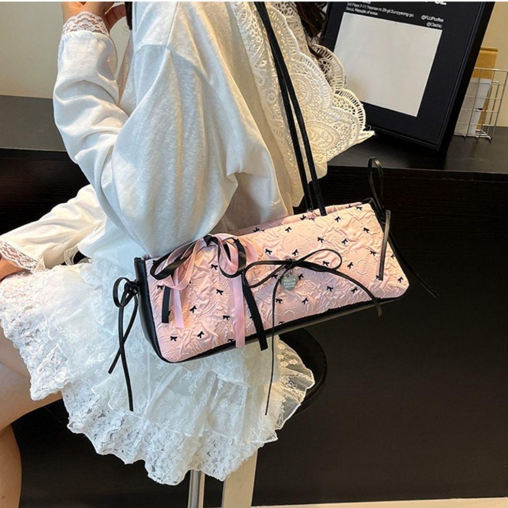 Sweet French Stick Underarm Bag French Armpit Bag All Match Bow Ribbon Shoulder Bag  Women