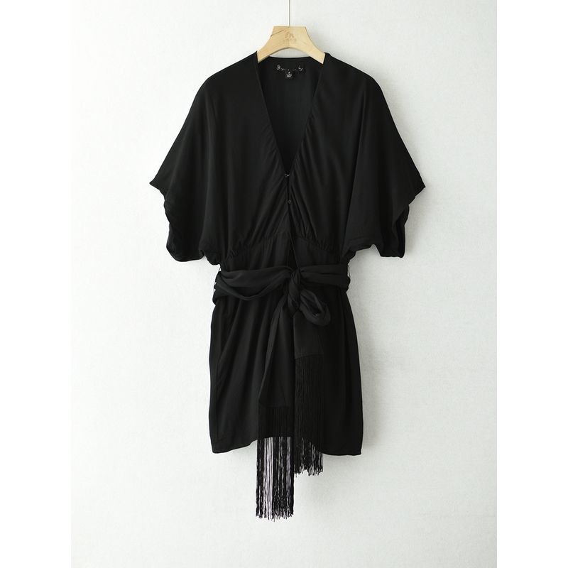 

Плиссированное платье Om127 с V-образным вырезом, летнее женское приталенное Black 0