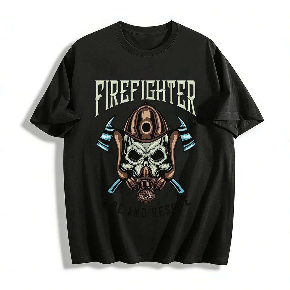 Firefighter Fire And Rescue Skull Print Casual Crewneck Tee Pure cotton T-shirt XXS