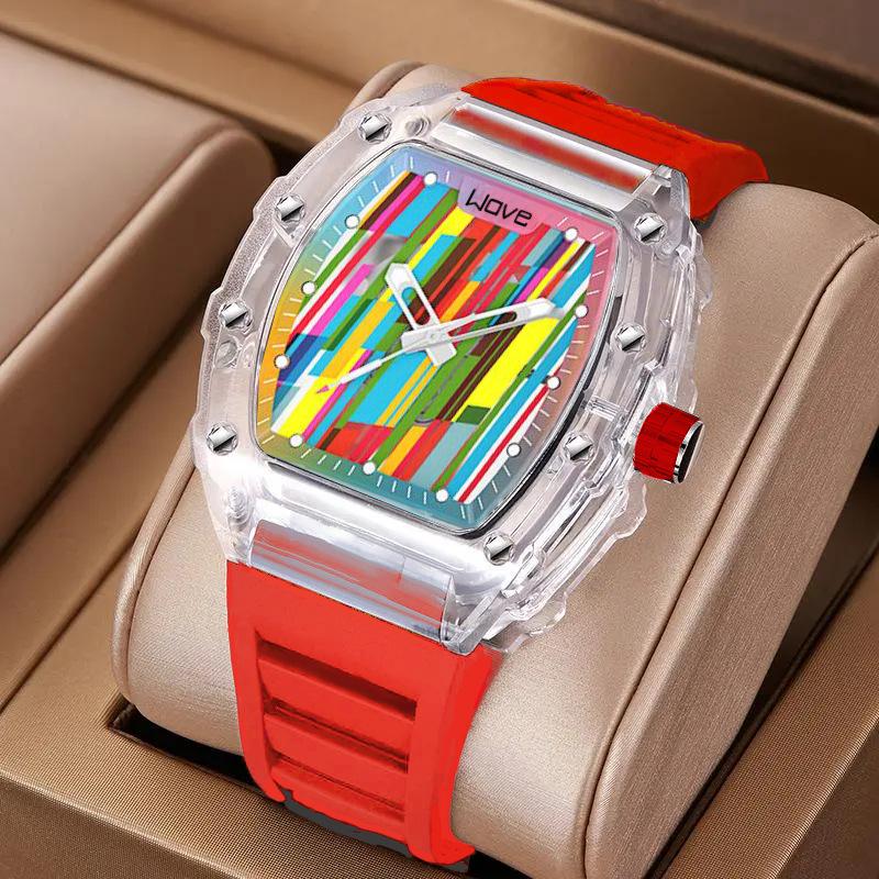 

UTHAI CQ298 Leisure sports quartz watch barrel shaped calendar night light waterproof men s watch colorful clock gift
