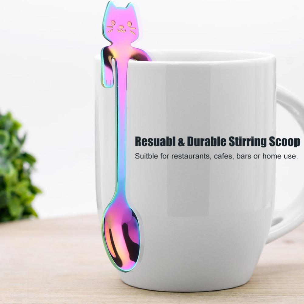 4Pcs Cat Shaped Mini Spoon Polished Table Spoon Cat Style Coffee Spoon Dessert Serving