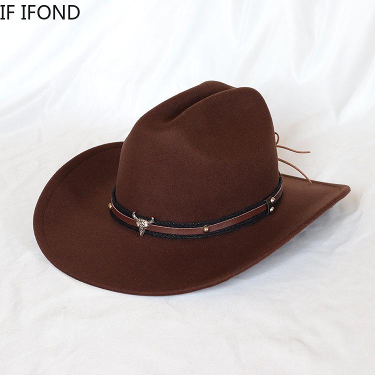 Nuovo Cappello da Cowboy Western Vintage per Uomo Gentleman Donna Jazz Cowgirl con Pelle a Falda Larga Cloche Cappelli Sombrero Hombre