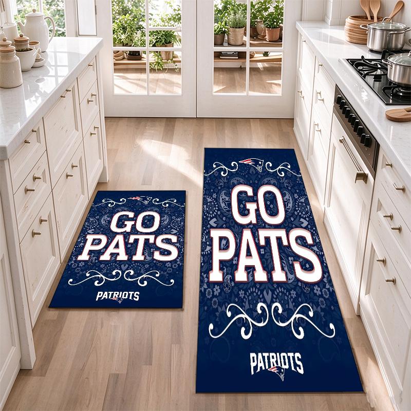 New England Patriots Flannel Kitchen Floor Mat – Non-Slip, Absorbent and Easy to Clean Suitable for Kitchens, Entryways Bedroomsand Bathrooms
