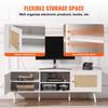 Rattan TV Stand for 65" TV Boho TV Stand with Build-in Socket White
