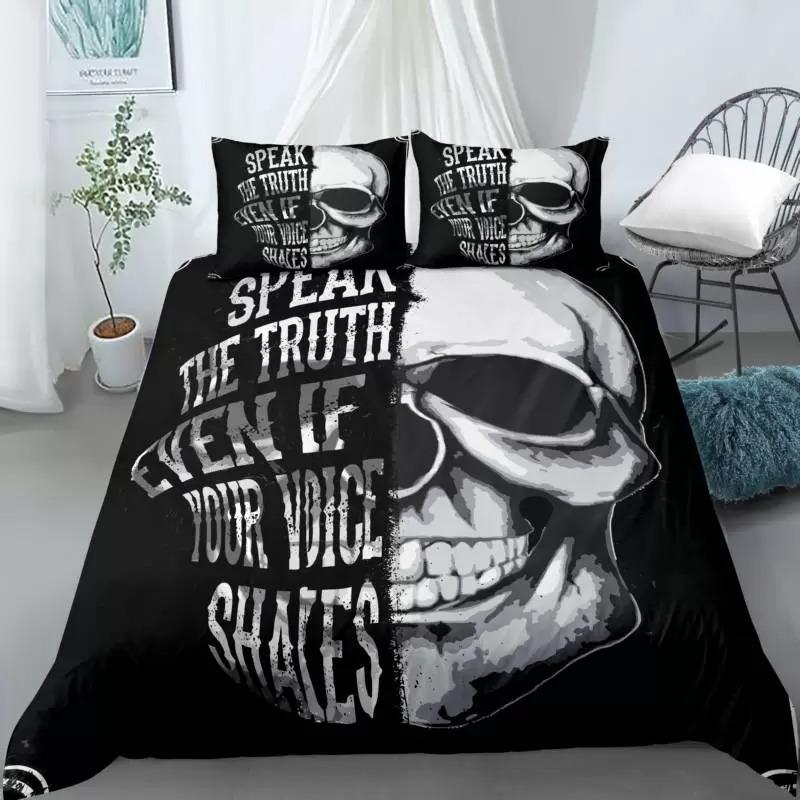 Skull Duvet Cover Set Queen Black Skeleton Paisley Floral Pattern Bedding Set For Teen Adult Polyester Halloween Comforter Cover