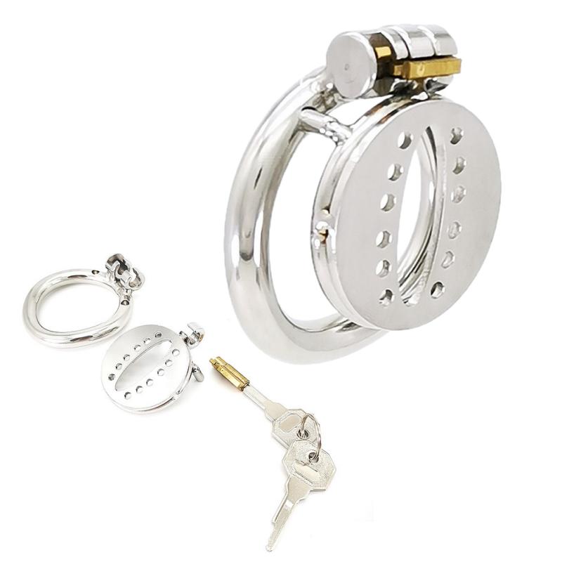 Metal Flat Cock Cage Device Penis Restraint Chastity Lock Penis Ring CB Lock Anti-Cheating Chastity Belt Adult Couple Erotica 18