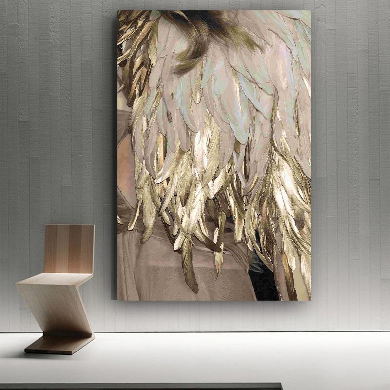 Poster in bianco e nero, decorazione da parete per la casa, per soggiorno, quadri su tela nordici, stampe su tela astratte con piume dorate