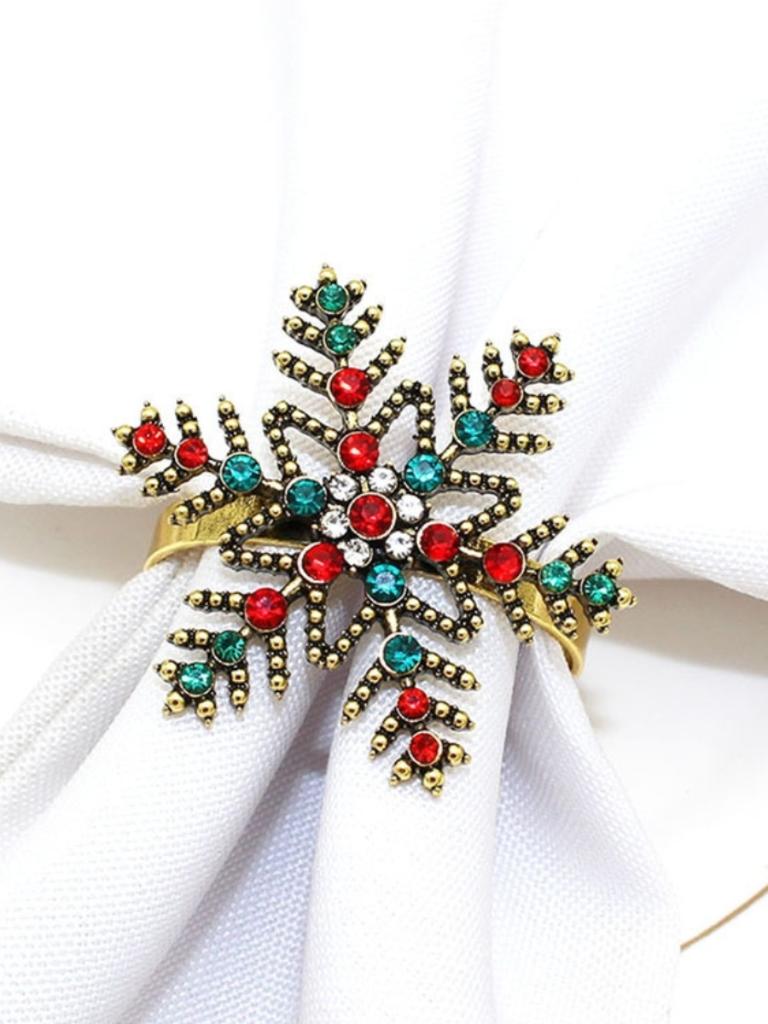 4pcs/lot Christmas Snowflake Napkin Ring Diamond Napkin Buckle Alloy Napkin Ring Cloth Ring
