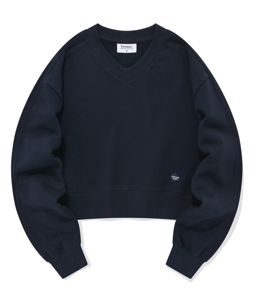 COVERNAT WOMAN Crop V-Neck Sweatshirt Navy