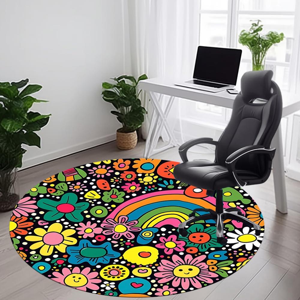 1 Stück Teppich mit Blumenmuster, Runder rutschfester langlebiger großer Büroteppich, Geeignet für das Büro