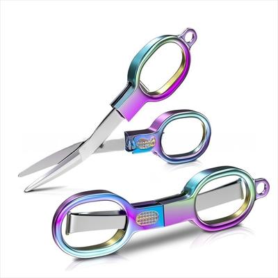 Portable Folding Scissors Stainless Steel Polished Blade Fishing Line Cutter Rainbow Colored Multifunctional Scissors Outdoor