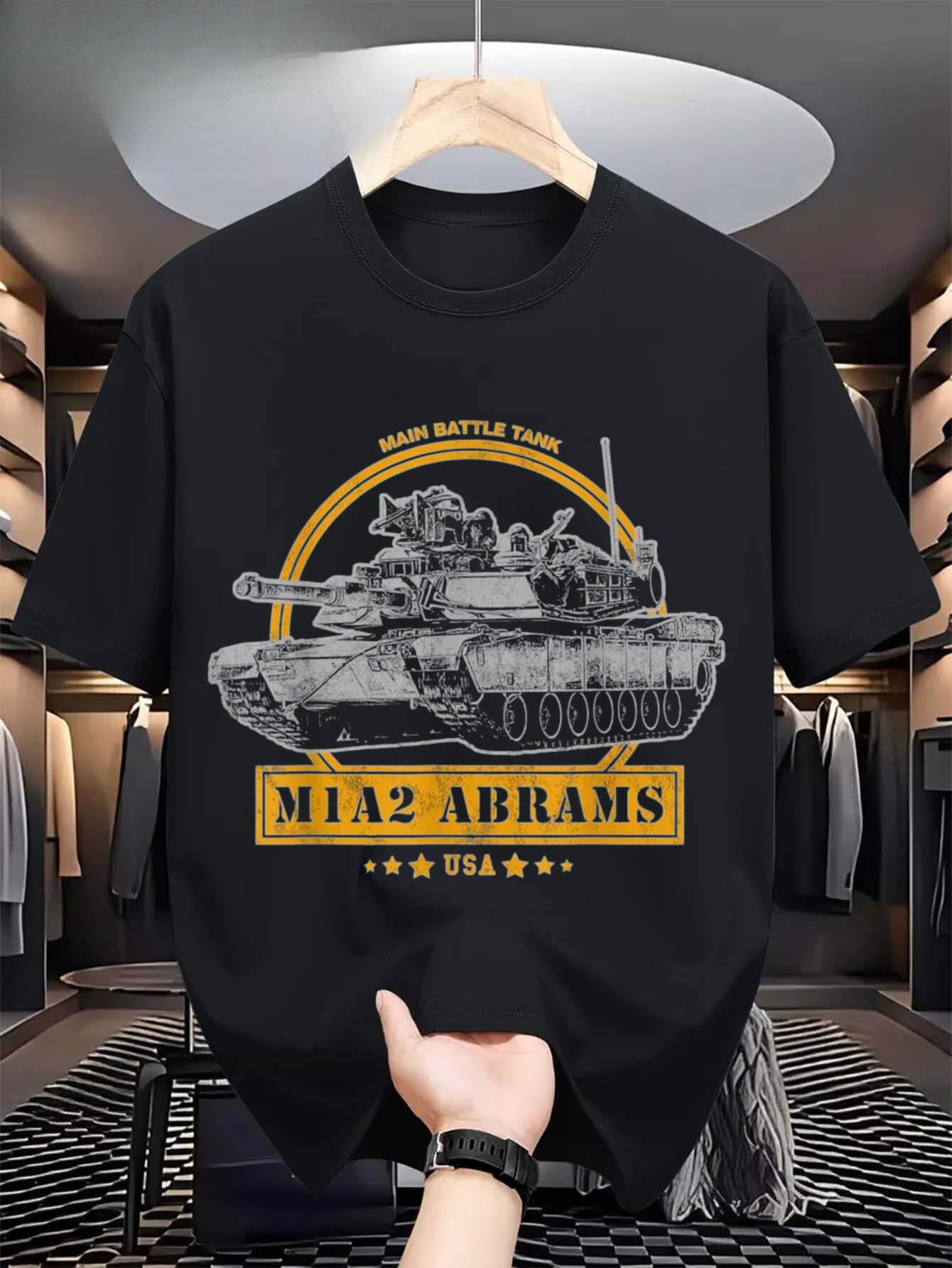 

Men s M1A2 Abrams US Tank Graphic T-Shirt- Black Design with America s Battle Tank& MA2 ABRAMS China Print M