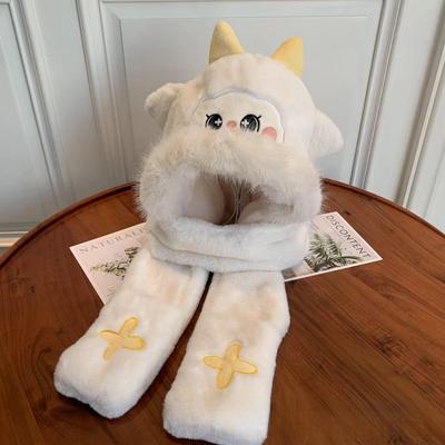 Children's Plush Cartoon Hat, Scarf & Gloves Set - Cozy Autumn/Winter Warmer