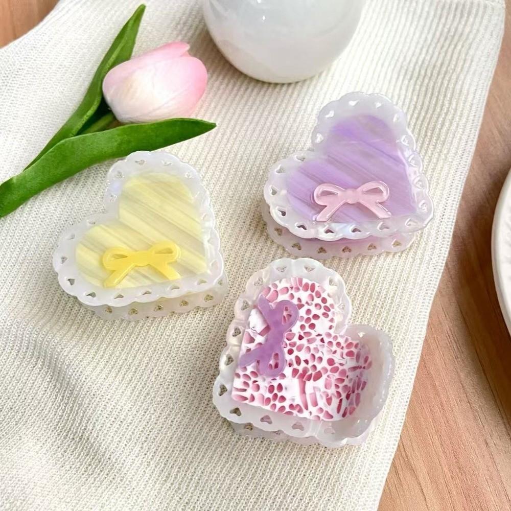 Stripe Heart Shark Clip Elegant Bow Hair Claw Fashion Acetic Acid Hair Claw Girls
