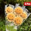 1pcs Handmade Crochet Sunflower Bouquet with Smiling Faces Artificial Polyester Flowers for Home Decor, Tabletop Display.