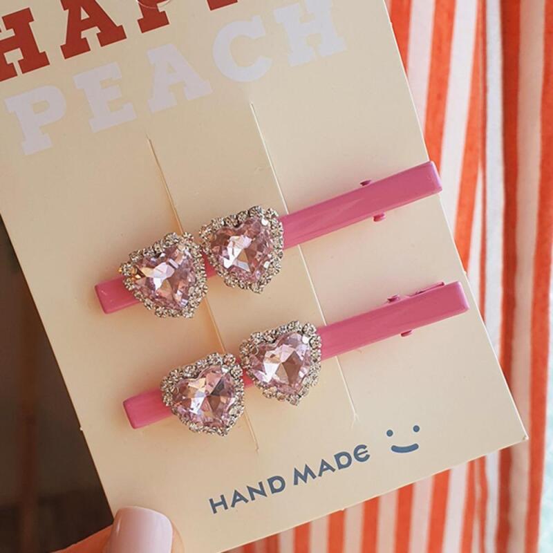 Women s Pink Cubic Heart Hairpin Set of Two Clips True pink