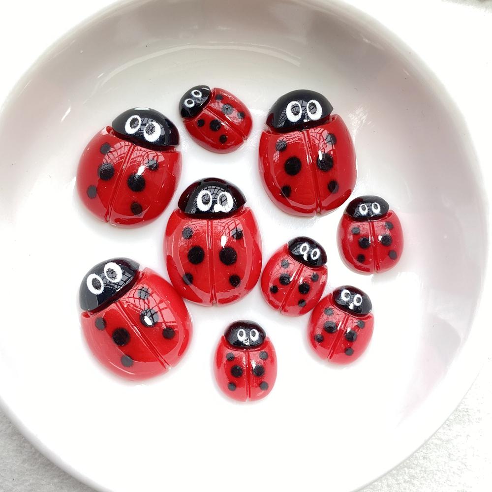 10pcs Colorful Kawaii Cartoon Red Beetle Flat Bottom Cookie Flat Back Resin Scrapbooks Figurines DIY Decor Crafts