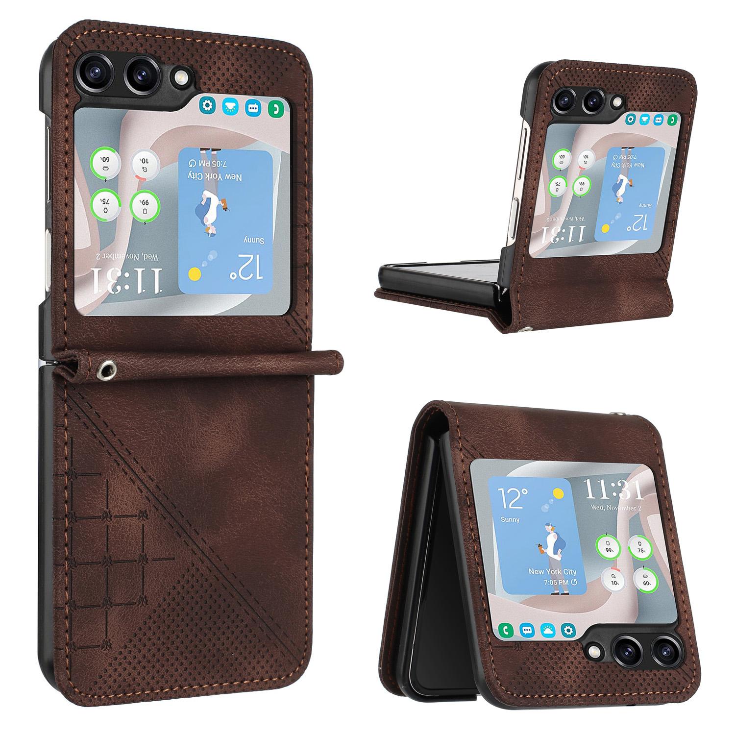 

For Samsung Galaxy Z Flip7 FE 5G/Z Flip6 5G Leather Wallet Case Butterfly Flower Imprinted Phone Cover with Strap Brown