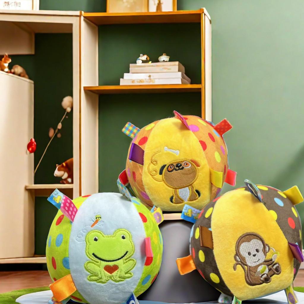 Puppy Frog Monkey Pattern Plush Cloth Ball Dog Pet Toy With Bell For Dogs And Puppies