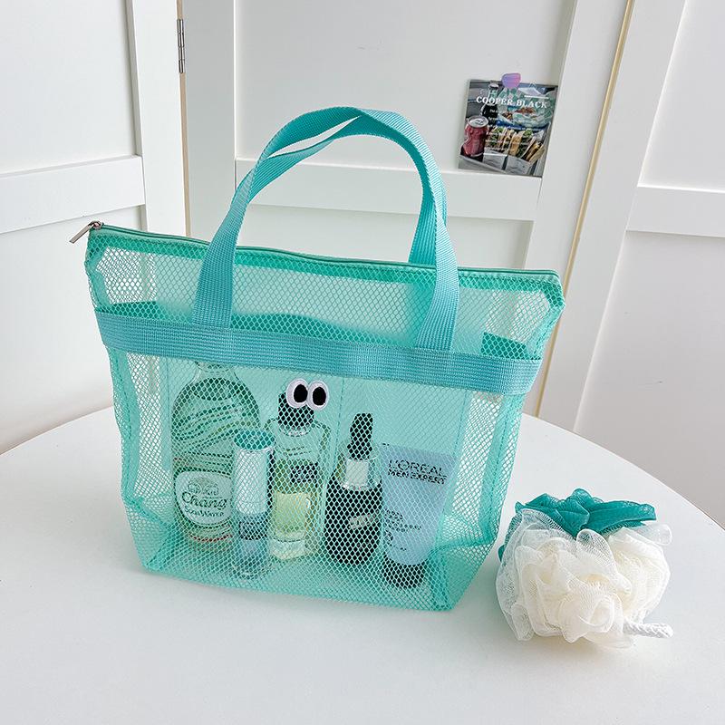 Korean-Style Large Mesh Beach Bag for Toiletries & Makeup - Portable & Water-Resistant