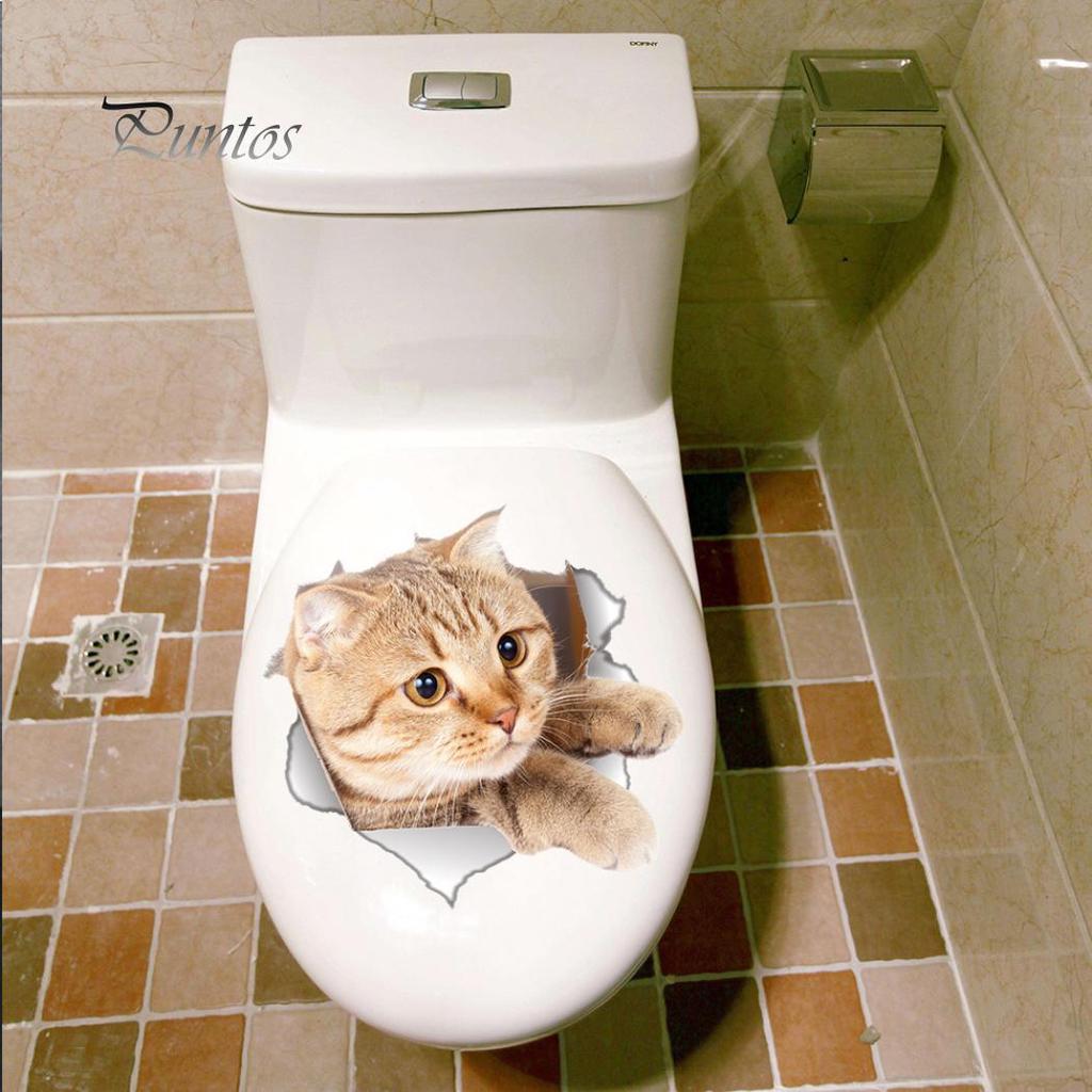 Home Decor Cute Cat Dog Toilet Lid Cover Decal Wall Art Sticker Bathroom Home Decor