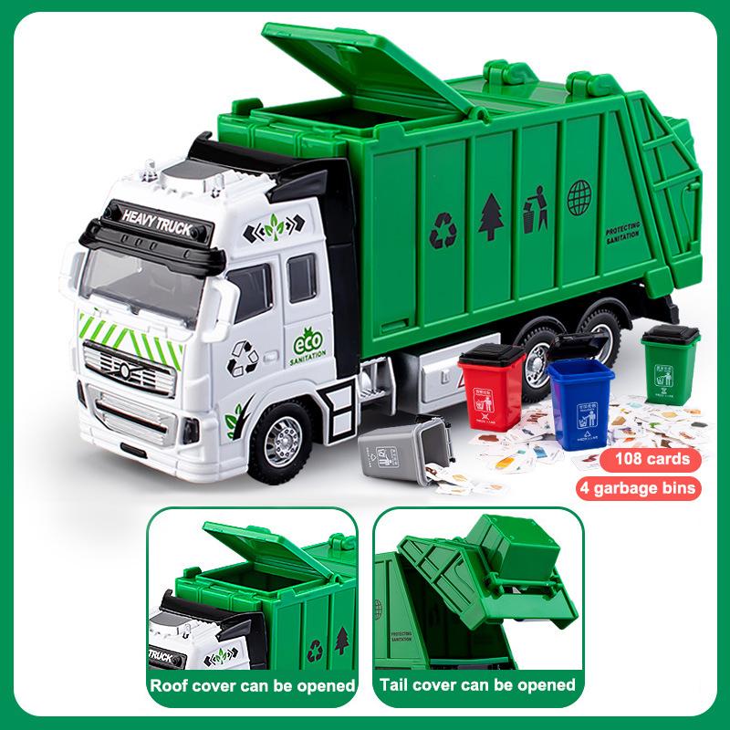 Alloy Engineering Vehicle Model Simulation Inertia Pull-back Sanitation Vehicle Toy Classified Garbage Bin Children s Toy Gift