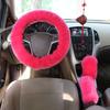 Car Steering Wheel Cover Gearshift Handbrake Cover Protector Decoration Warm Super Thick Plush Collar Soft Black Pink Women Man
