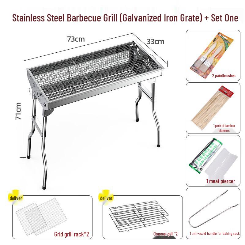 ZISIZ Large Foldable Stainless Steel Charcoal BBQ Grill