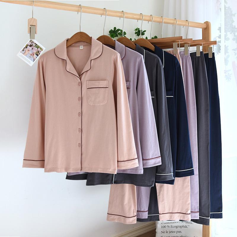 "Unisex-Langarm-Pyjama-Set aus Baumwolle - Leichte, einfarbige Strickjacke in Übergröße"