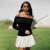 European & American Sexy Off-Shoulder Black & White Patchwork Slim Bubble Dress - Long-Sleeved, Autumn/Winter Collection.