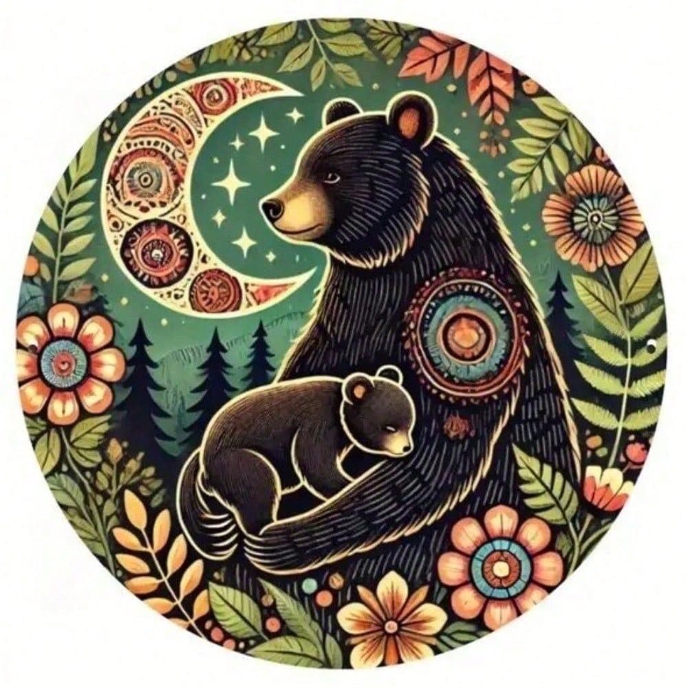 

Rustic Metal Bear Family Wall Sign 8 Inch Round Garden Decor Outdoor Patio Art Indoor Nursery Plaque різнокольоровий