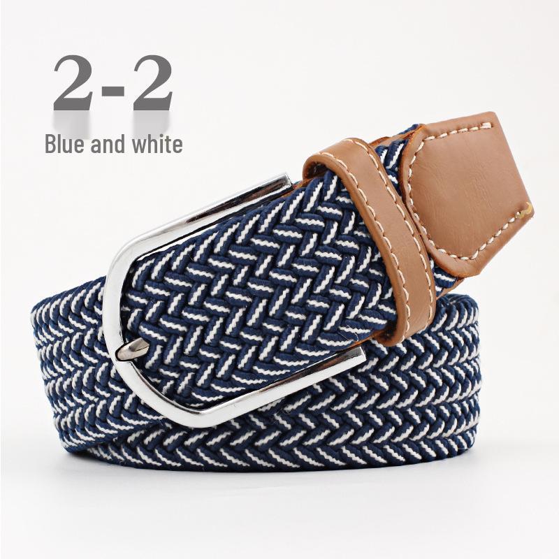 Korean Style Elastic Braided Canvas Belt with Pin Buckle for Men and Women