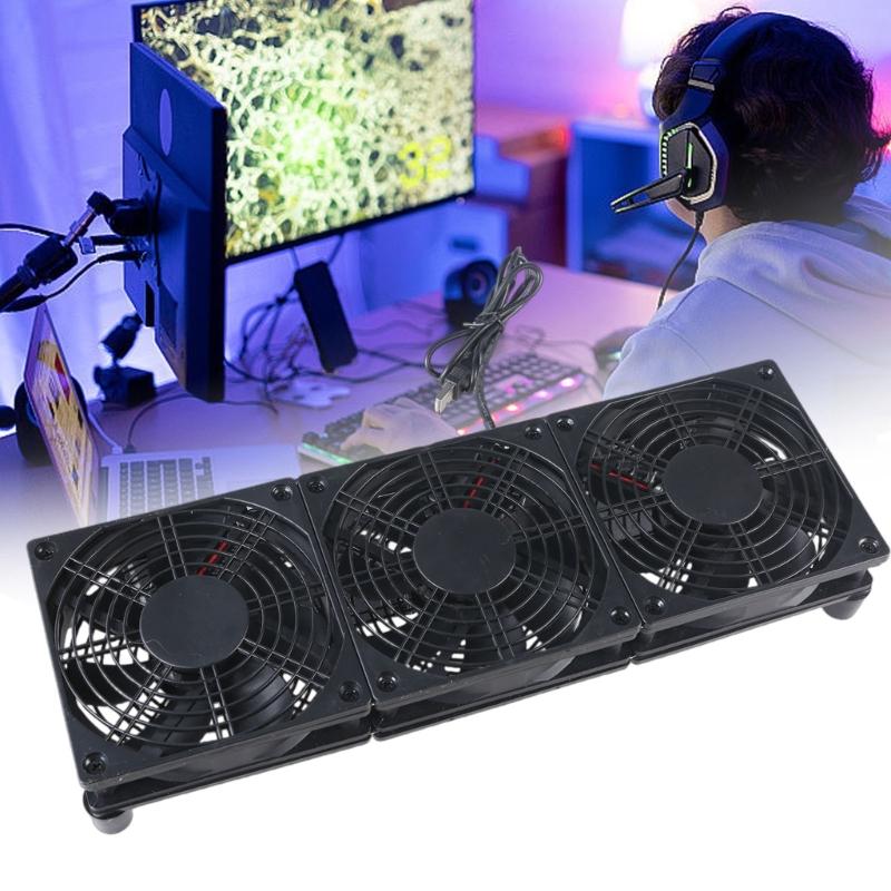 Three 120mm 5V USB Powered PC Router Fans 1 Speed 1400rpm High Airflow Cooling Fan for Router Modem Receiver