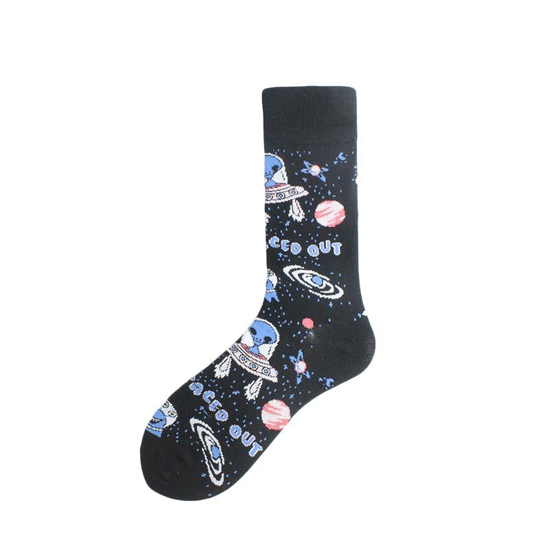 Happy Funny Unisex Painting UFO Astronaut Outer Space Rocket Men Crew Socks Male Boys Streetwear Cotton Causal Skateboard Sox