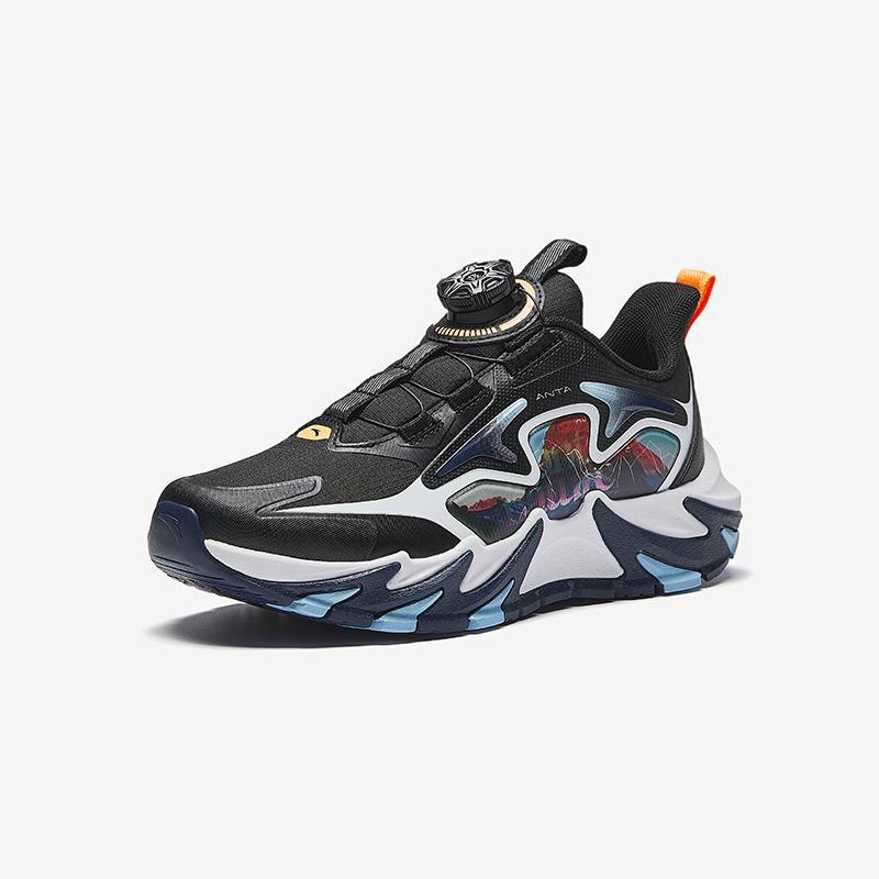 Anta Kids Synthetic Leather Flame 5.0 Trendy Lightweight Shock Absorption Low-Top Casual Shoes Kids Sneaker Black White Orange 312448807-1
