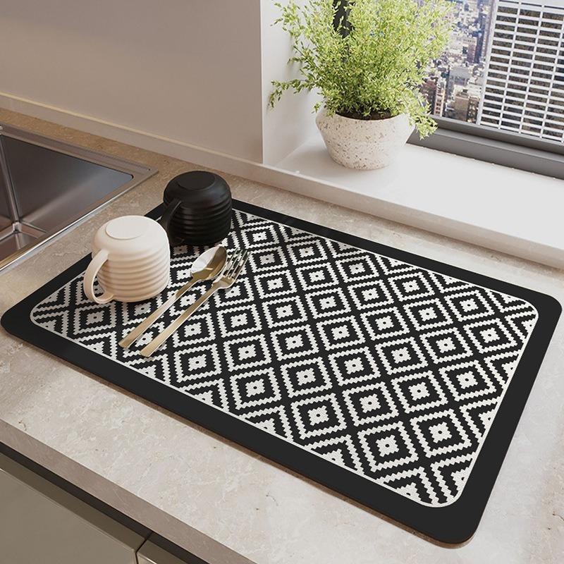 

Plaid Pattern KitchenBar Counter Absorbent Quick Dry Placemat Table Mat Coffee Mat Dishes Drying Pad Non-Slip Water Absorbing 30x40x0.25cm&1