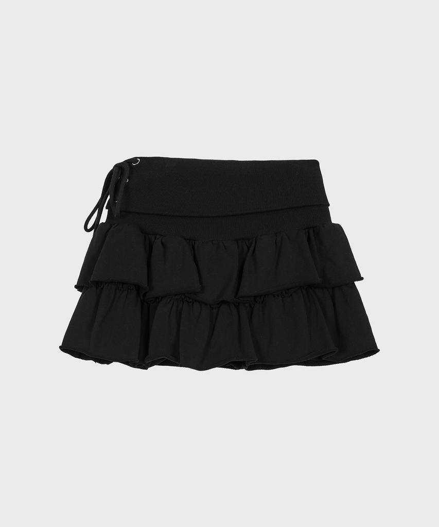 Alkialka Ruffle Jersey Skirt (Black)