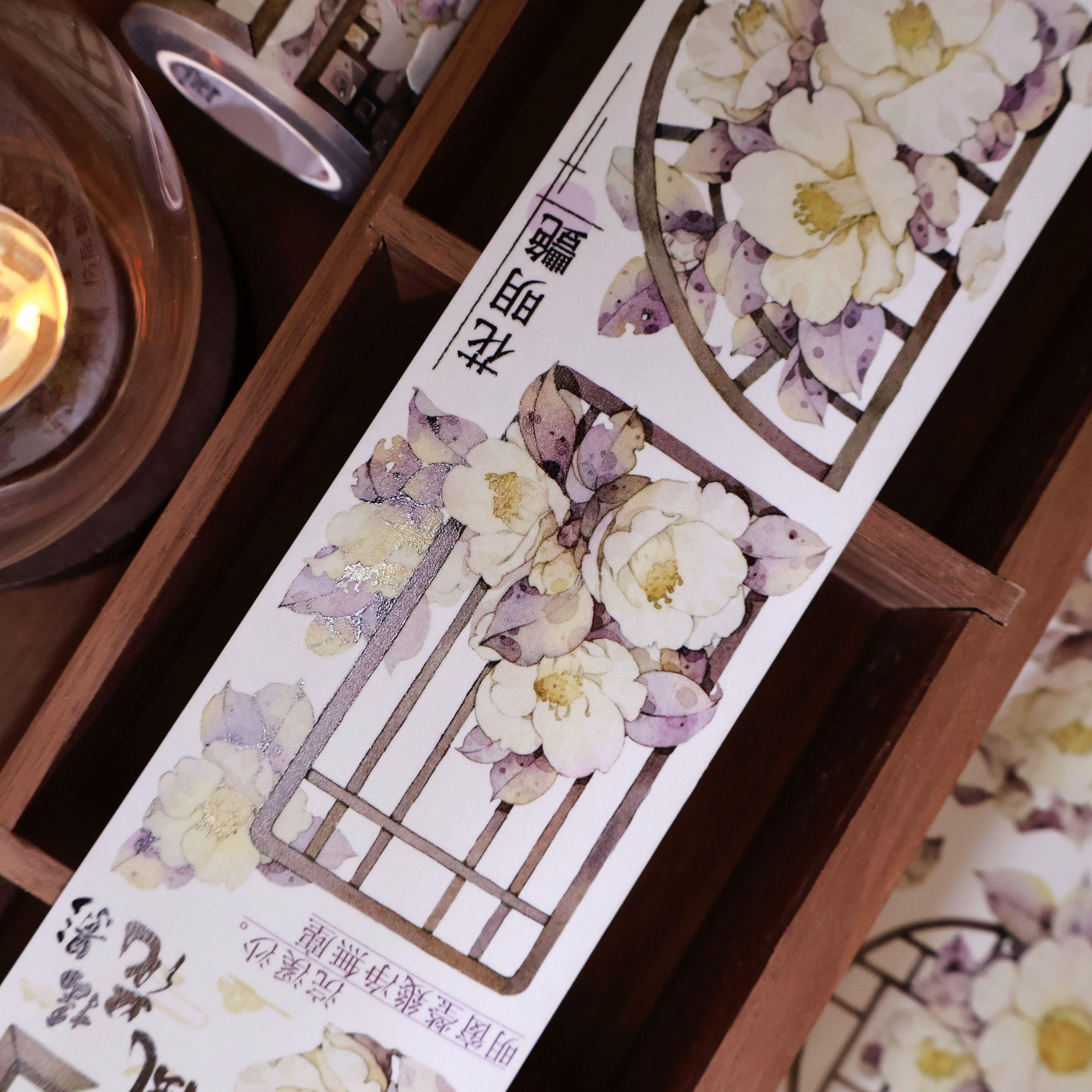 Ancient Style White Floral Washi Tape Rose Journal PET Sticker Scrapbooking 6m whole roll