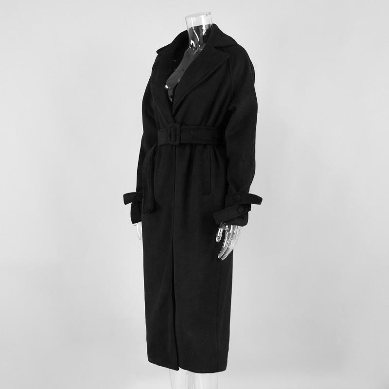 Womens Long Wool Blend Coat Winter Oversized Wrap Belted Trench Style Loose Fit Outerwear