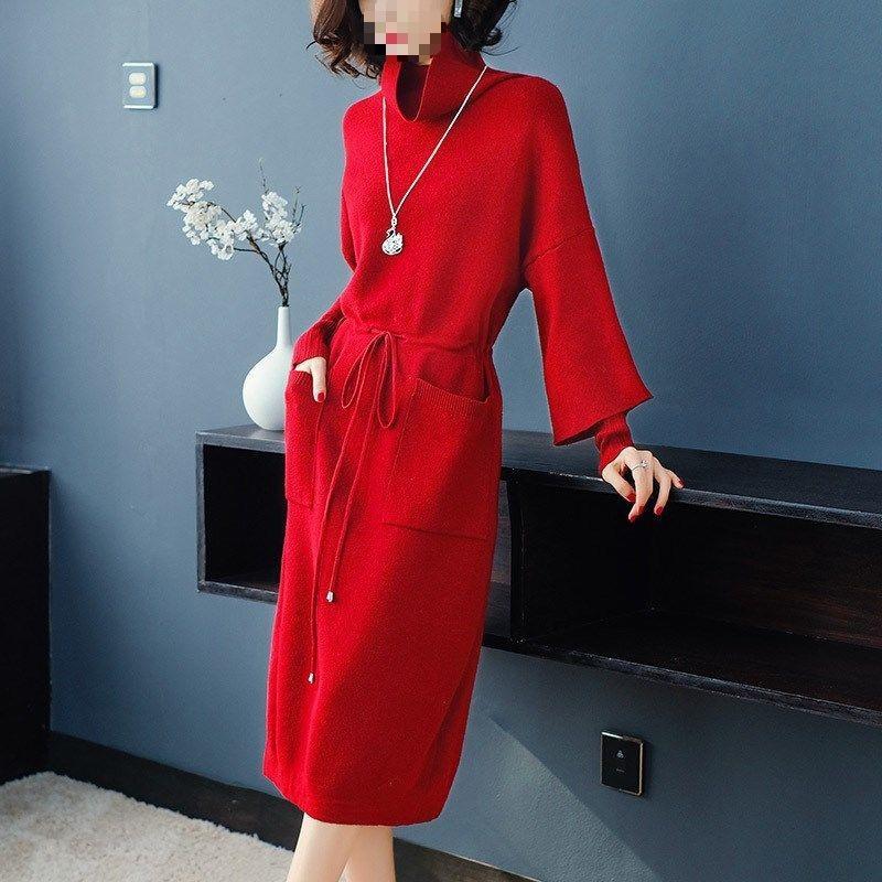 Autumn and winter long dress temperament knitted sweater skirt over the knee medium and long winter dress new women's base thickened