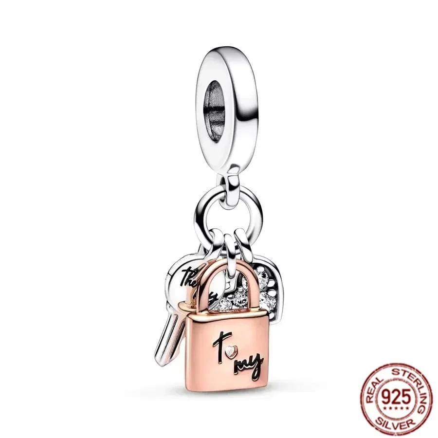 Original Copper Colorful Charms Snowflake Heart Lock Key Earrings Beads For Necklace Diy Bracelet Present Jewellery