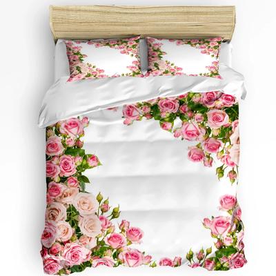 Ramo de Flores Rosa Blanca Juego de Cama 3 Piezas Funda de Edredón Funda de Almohada Funda de Colcha para Niños Adultos Juego para Cama Doble Textil para el Hogar